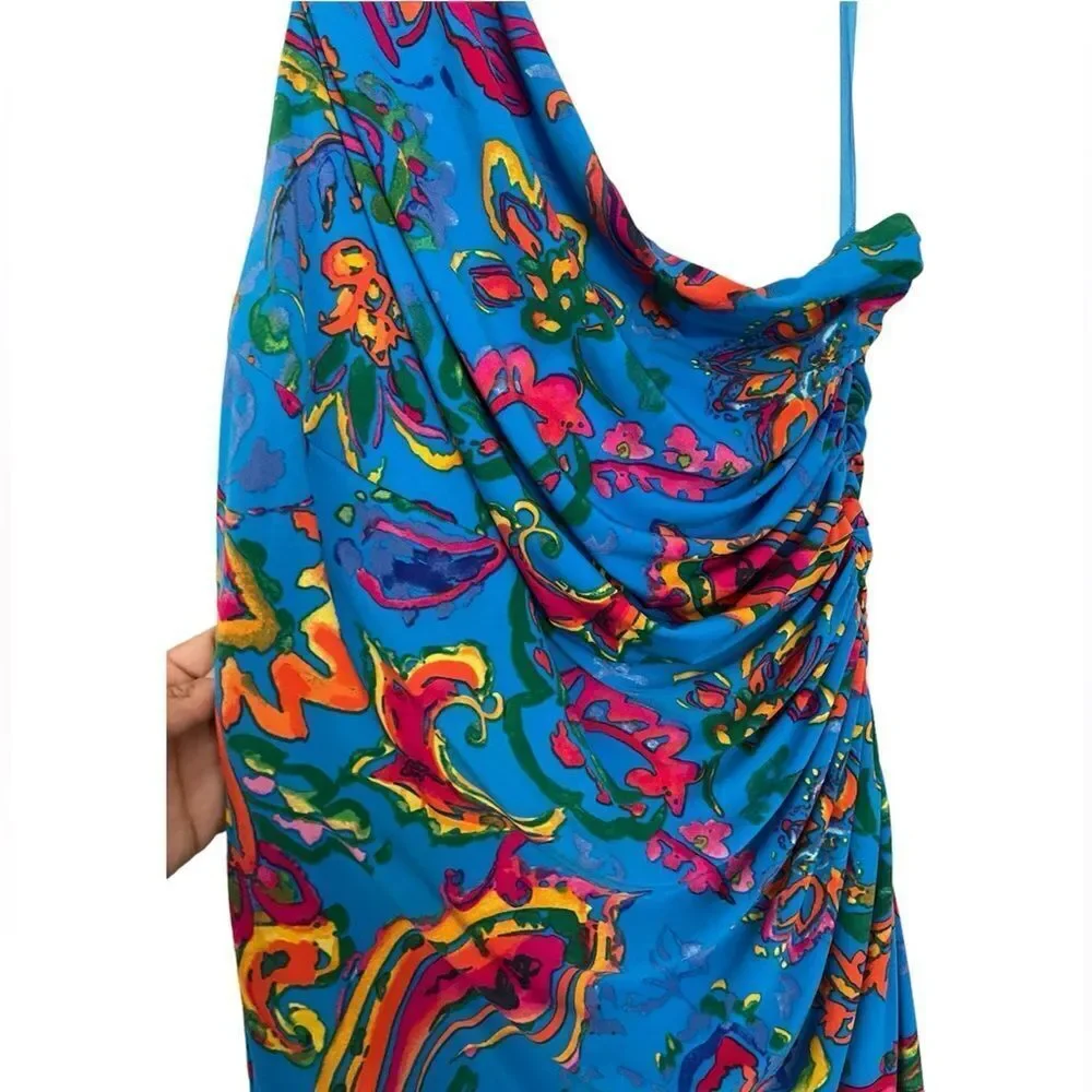Lauren Ralph Lauren one Shoulder Rouched Body-Con Bright Dress Blue Size 10 - Picture 3 of 7